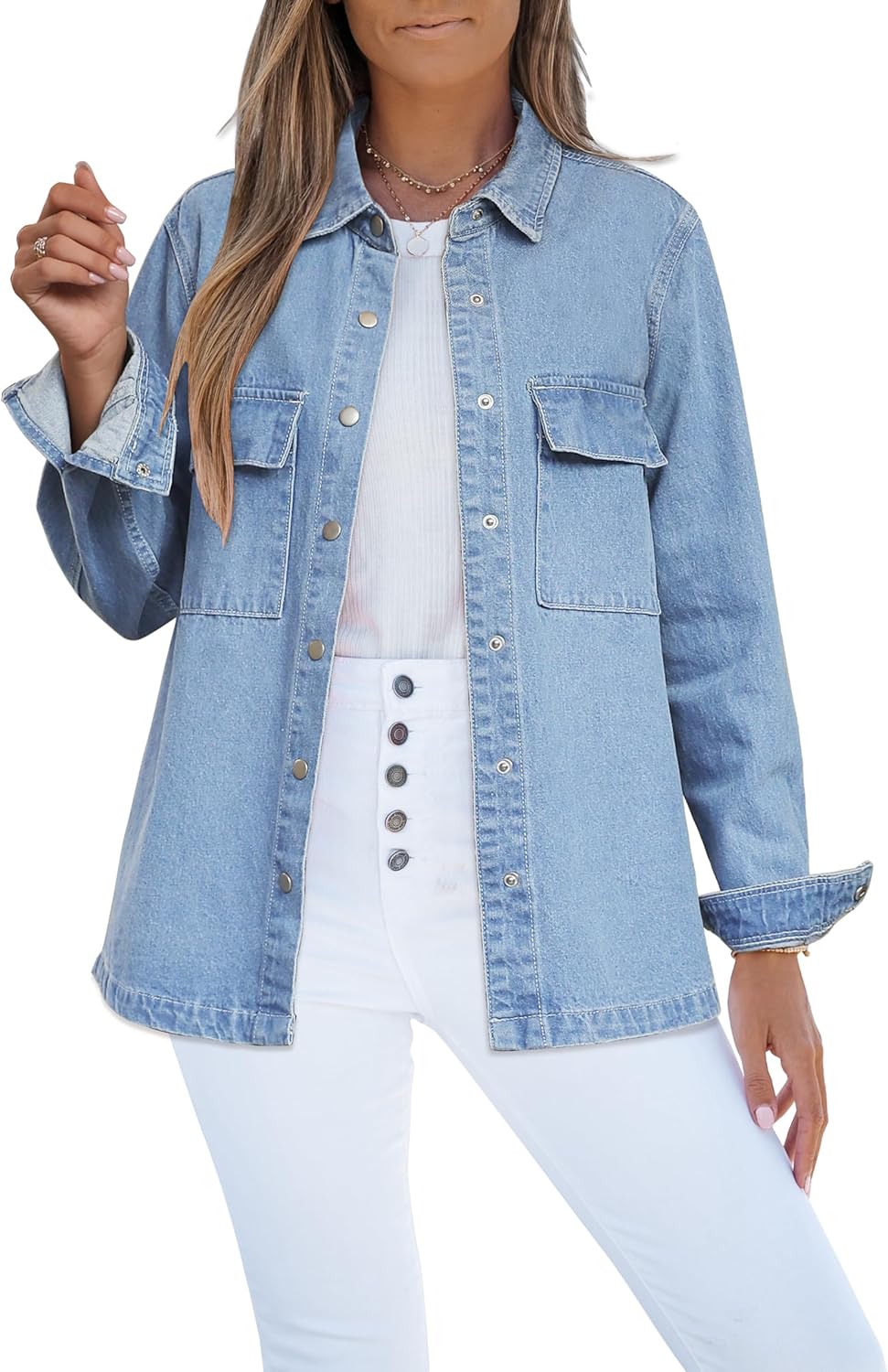 luvamia Jean Jackets for Women 2025 Fall Fashion Oversized Button Down Denim Jacket Western Shacket Jacket with Pockets