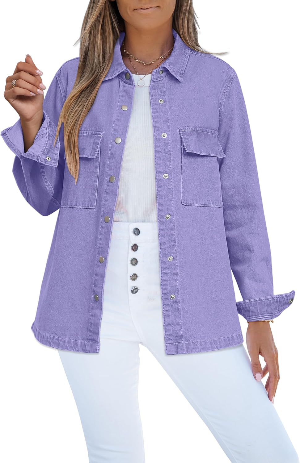 luvamia Jean Jackets for Women 2025 Fall Fashion Oversized Button Down Denim Jacket Western Shacket Jacket with Pockets