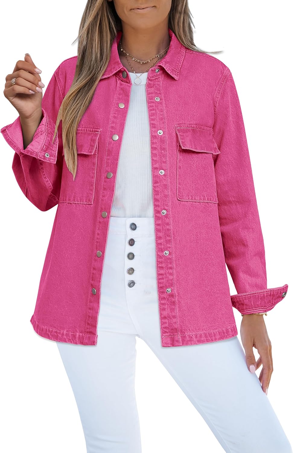 luvamia Jean Jackets for Women 2025 Fall Fashion Oversized Button Down Denim Jacket Western Shacket Jacket with Pockets