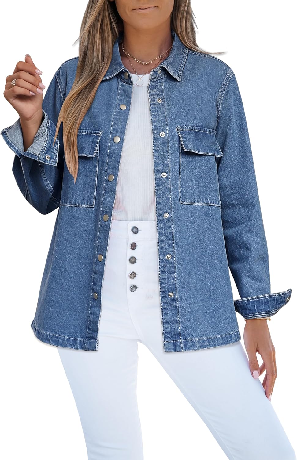 luvamia Jean Jackets for Women 2025 Fall Fashion Oversized Button Down Denim Jacket Western Shacket Jacket with Pockets