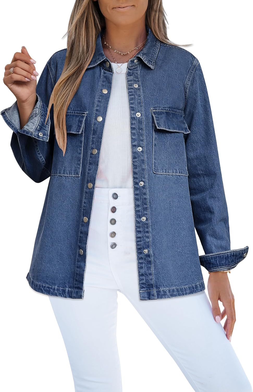 luvamia Jean Jackets for Women 2025 Fall Fashion Oversized Button Down Denim Jacket Western Shacket Jacket with Pockets