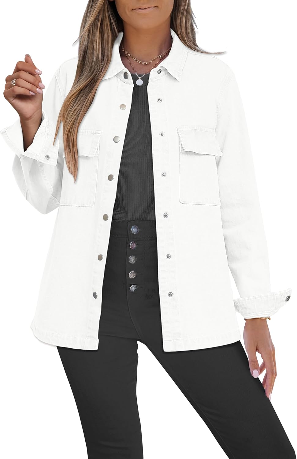 luvamia Jean Jackets for Women 2025 Fall Fashion Oversized Button Down Denim Jacket Western Shacket Jacket with Pockets