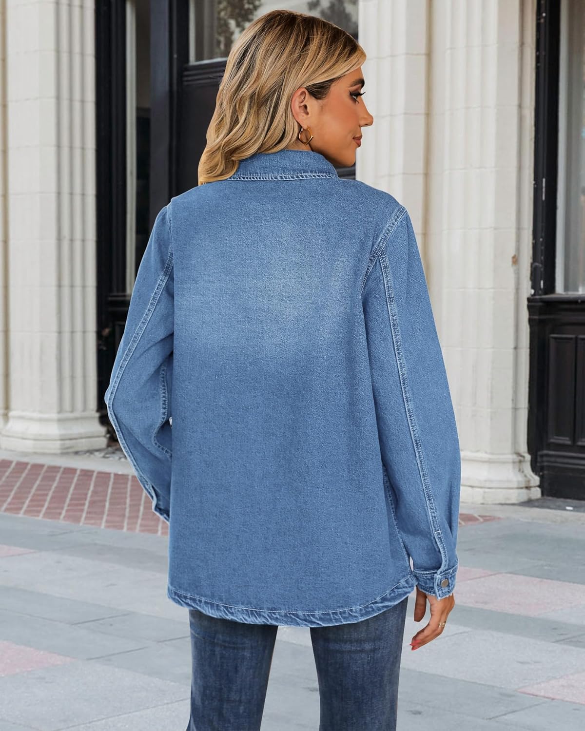 luvamia Jean Jackets for Women 2025 Fall Fashion Oversized Button Down Denim Jacket Western Shacket Jacket with Pockets