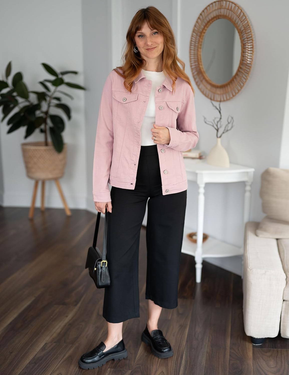 luvamia Women’s Basic Button Down Stretch Fitted Long Sleeves Denim Jean Jacket