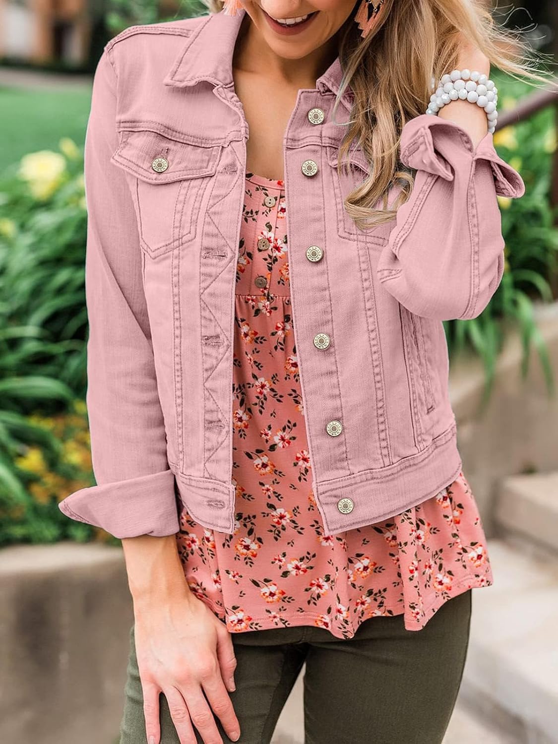 luvamia Women’s Basic Button Down Stretch Fitted Long Sleeves Denim Jean Jacket