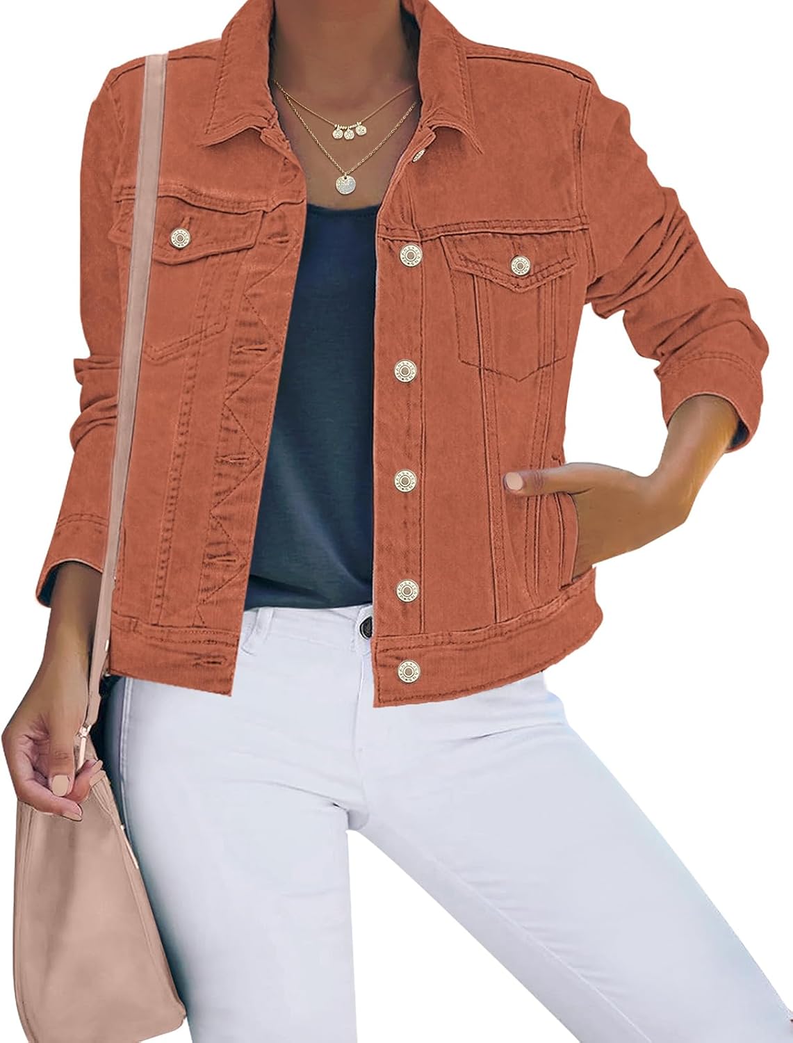 luvamia Women’s Basic Button Down Stretch Fitted Long Sleeves Denim Jean Jacket