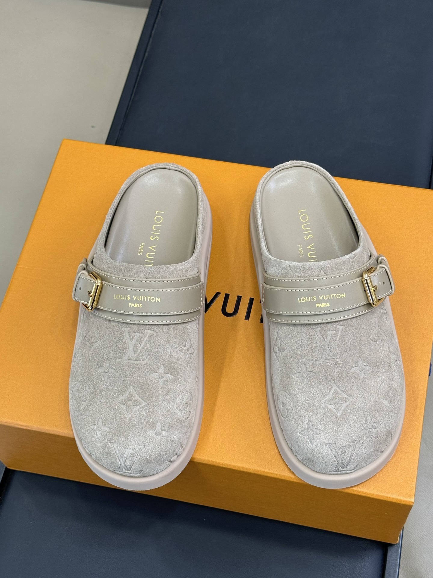 LV Cosy Comfort Mule Colors Grey beige Louis Vuitton