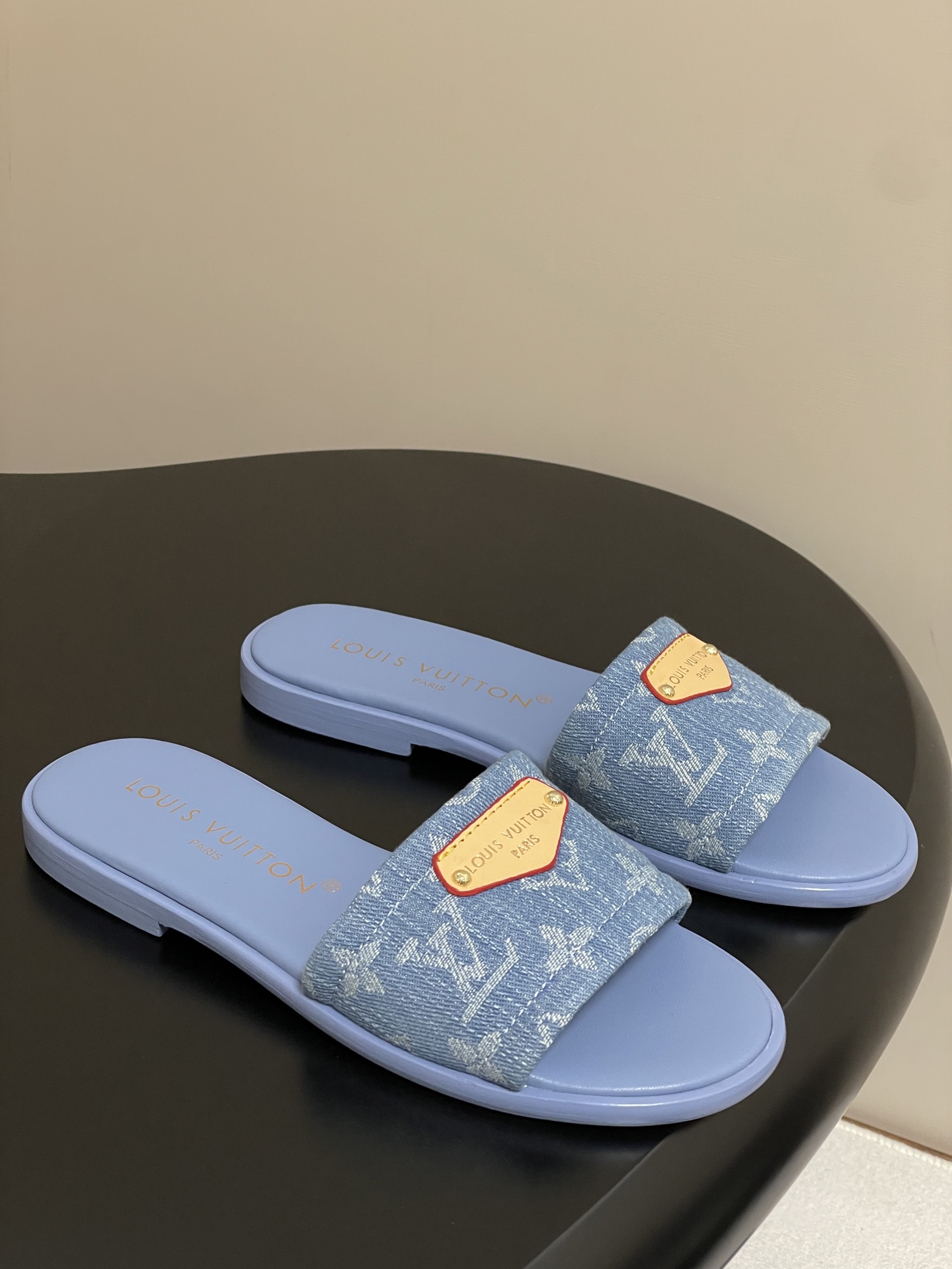LV Denim Monogram Slides