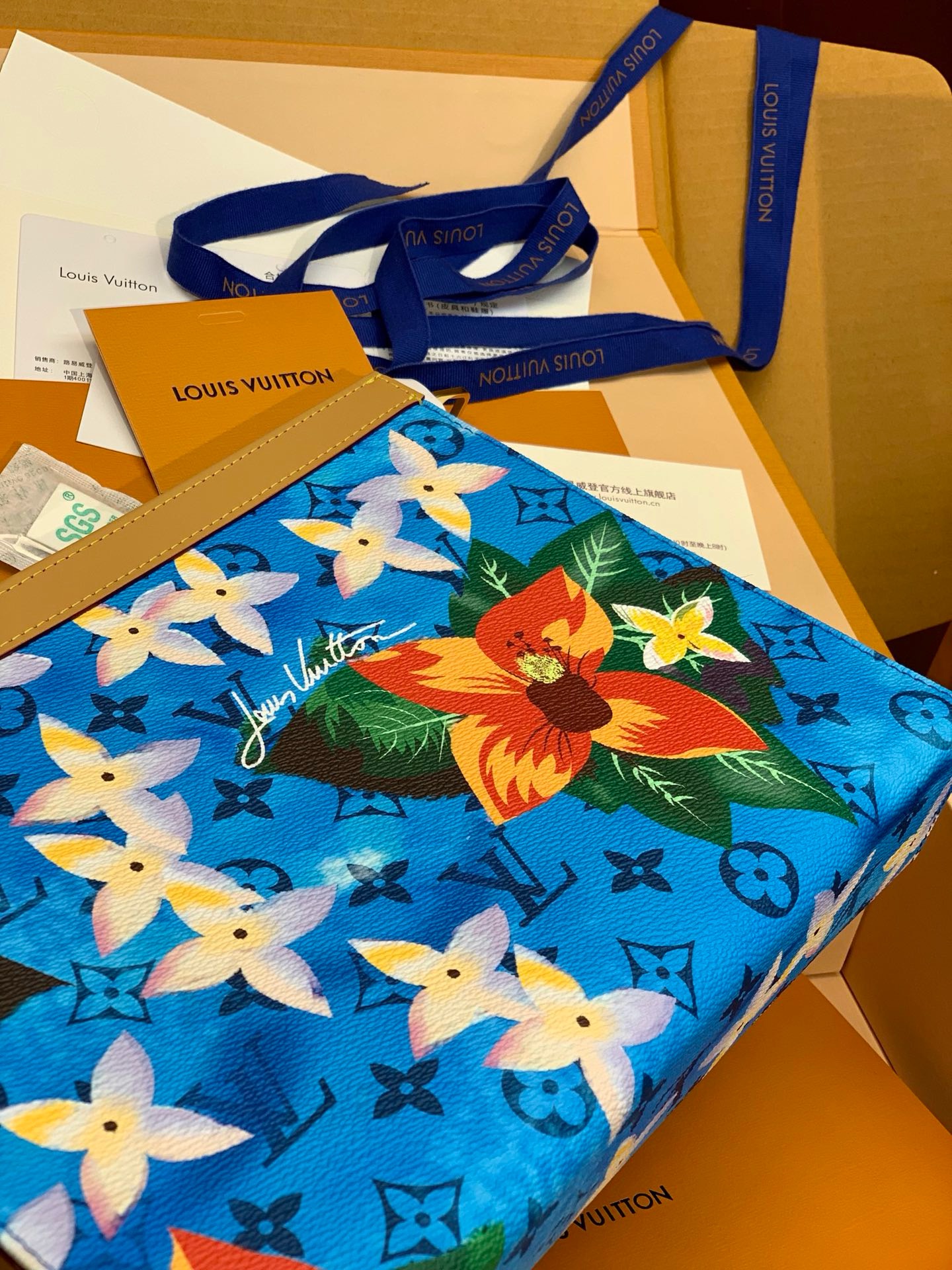 LV men's clutch bag Pochette Voyage sky blue