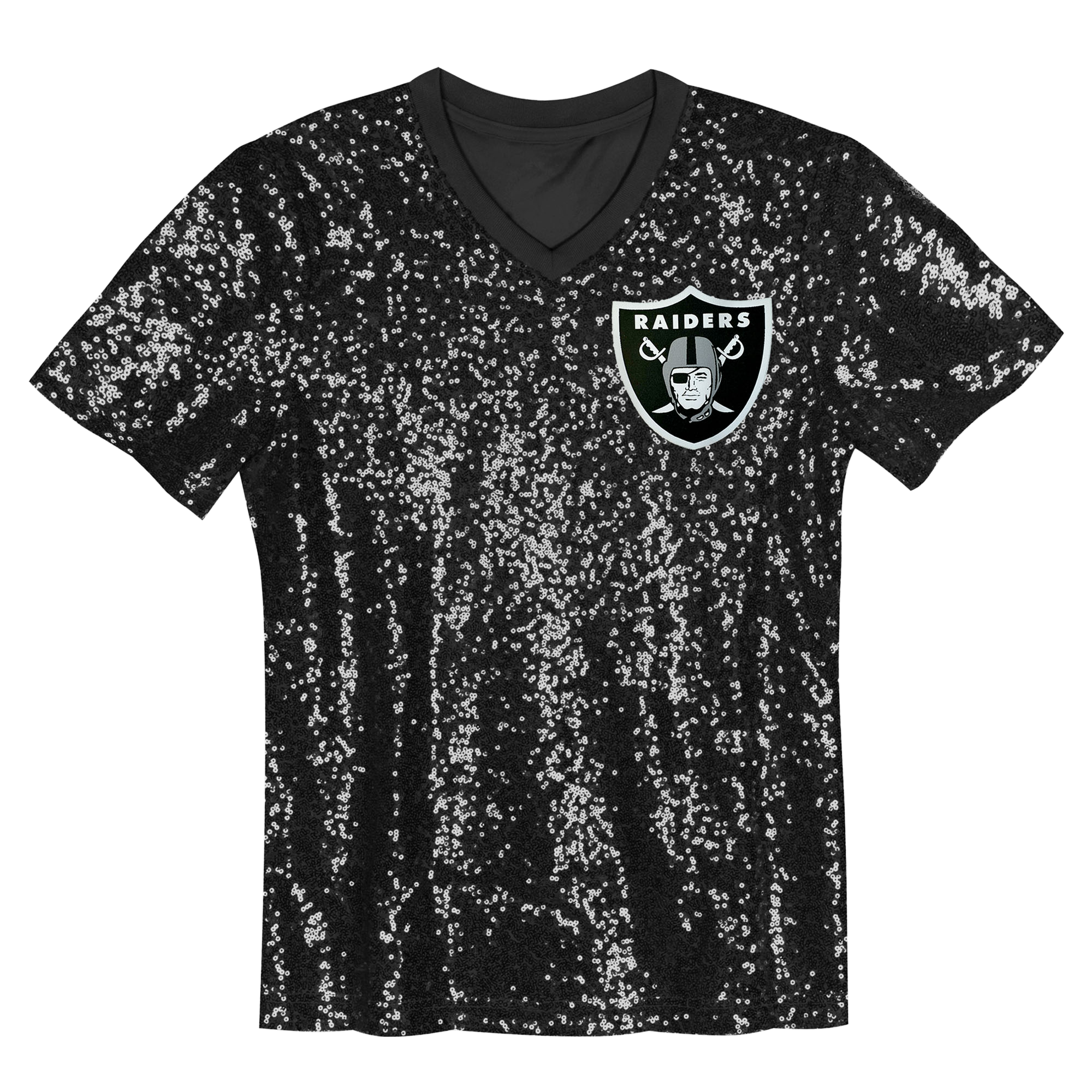 Maxx Crosby Las Vegas Raiders Girls Youth Sequin V-Neck Fashion Jersey - Black