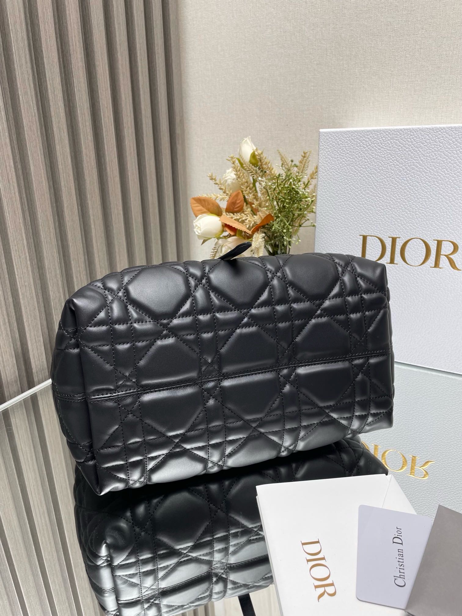 Medium Dior Toujours Bag Black Macrocannage Crinkled Calfskin | DIOR