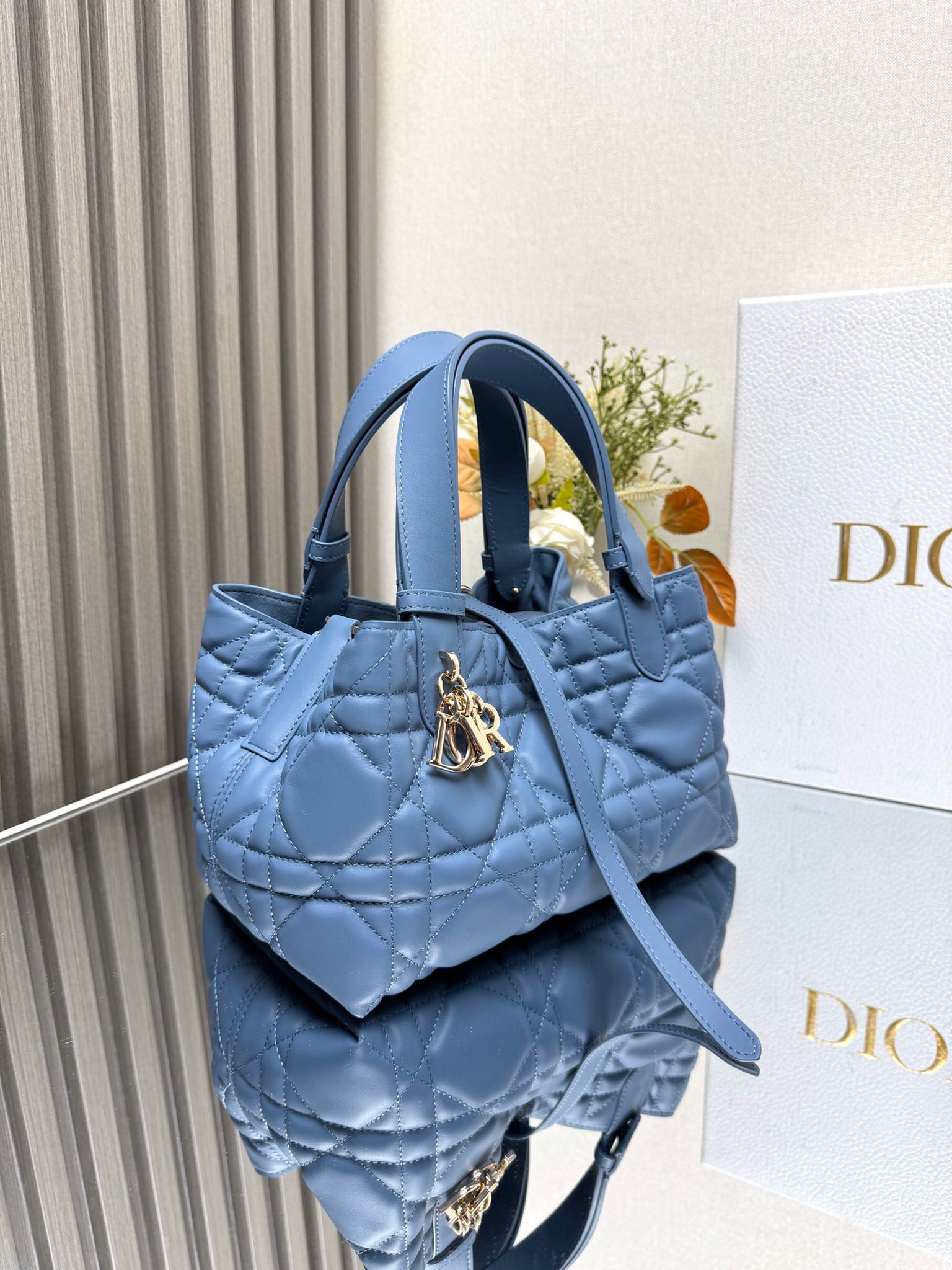 Medium Dior Toujours Bag Dusty Ivory Macrocannage Calfskin | DIOR