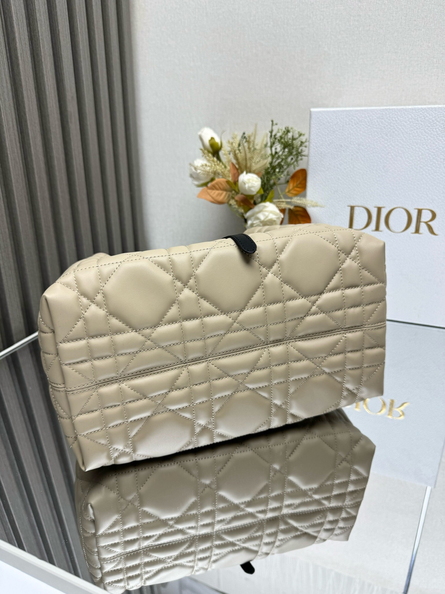 Medium Dior Toujours Bag Rope Beige and Black Macrocannage Calfskin | DIOR