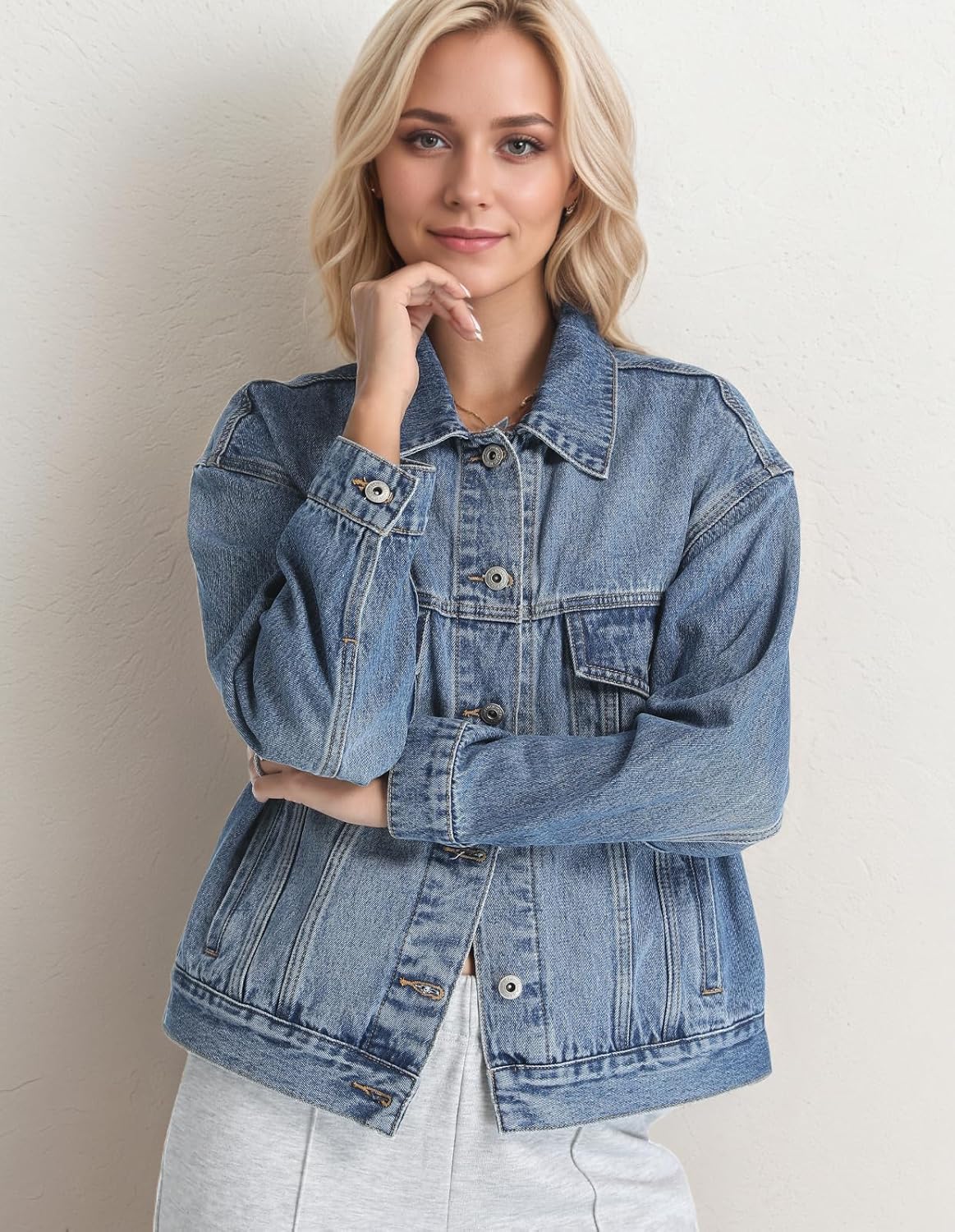 Mefija Women’s Denim Jackets Long Sleeve Loose Fitted Jean Jacket Coats with Pocket 2025