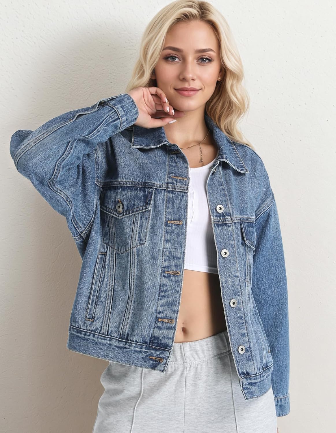 Mefija Women’s Denim Jackets Long Sleeve Loose Fitted Jean Jacket Coats with Pocket 2025