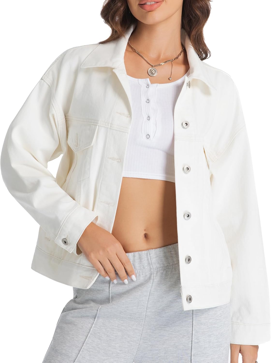 Mefija Women’s Denim Jackets Long Sleeve Loose Fitted Jean Jacket Coats with Pocket 2025