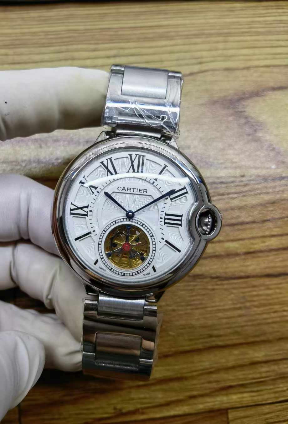 Men's Automatic Tourbillon Watch - Stainless Steel, Calfskin Band, Hardlex Crystal silver white wire