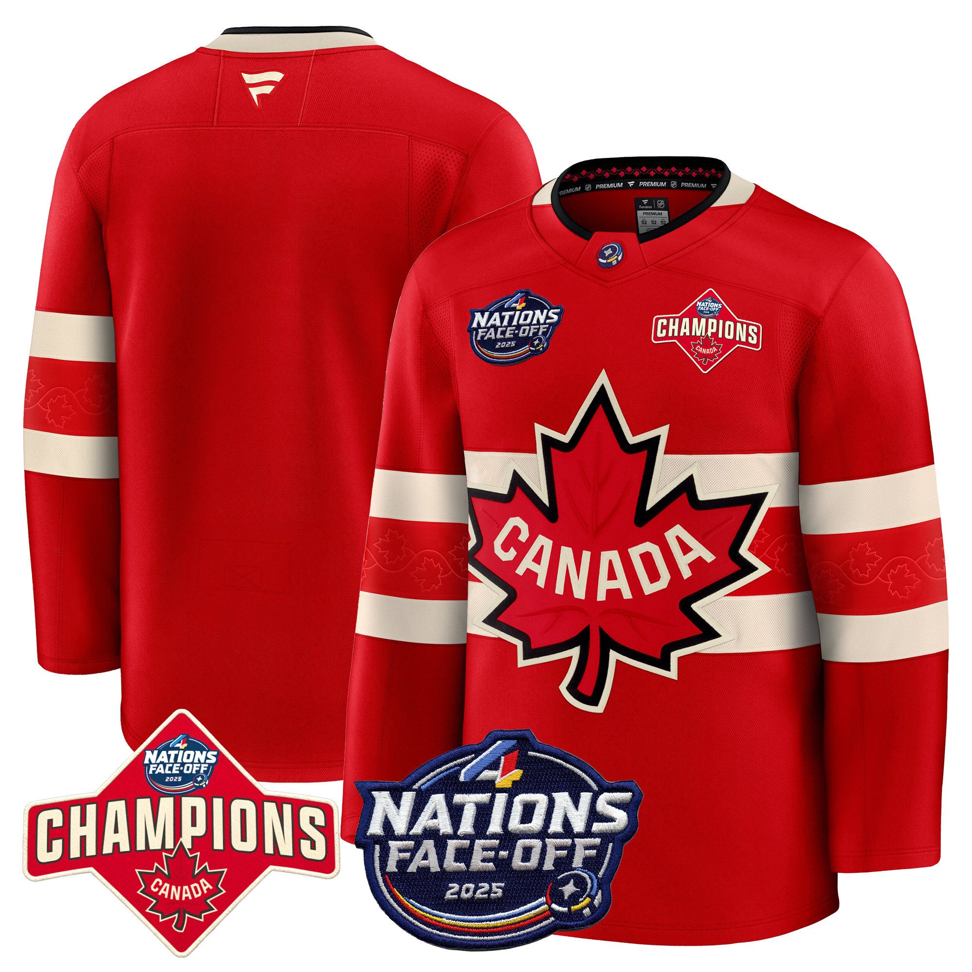 Men’s Canada 4 Nations Face-Off 2025 Champions Premium Jersey – All Stitched