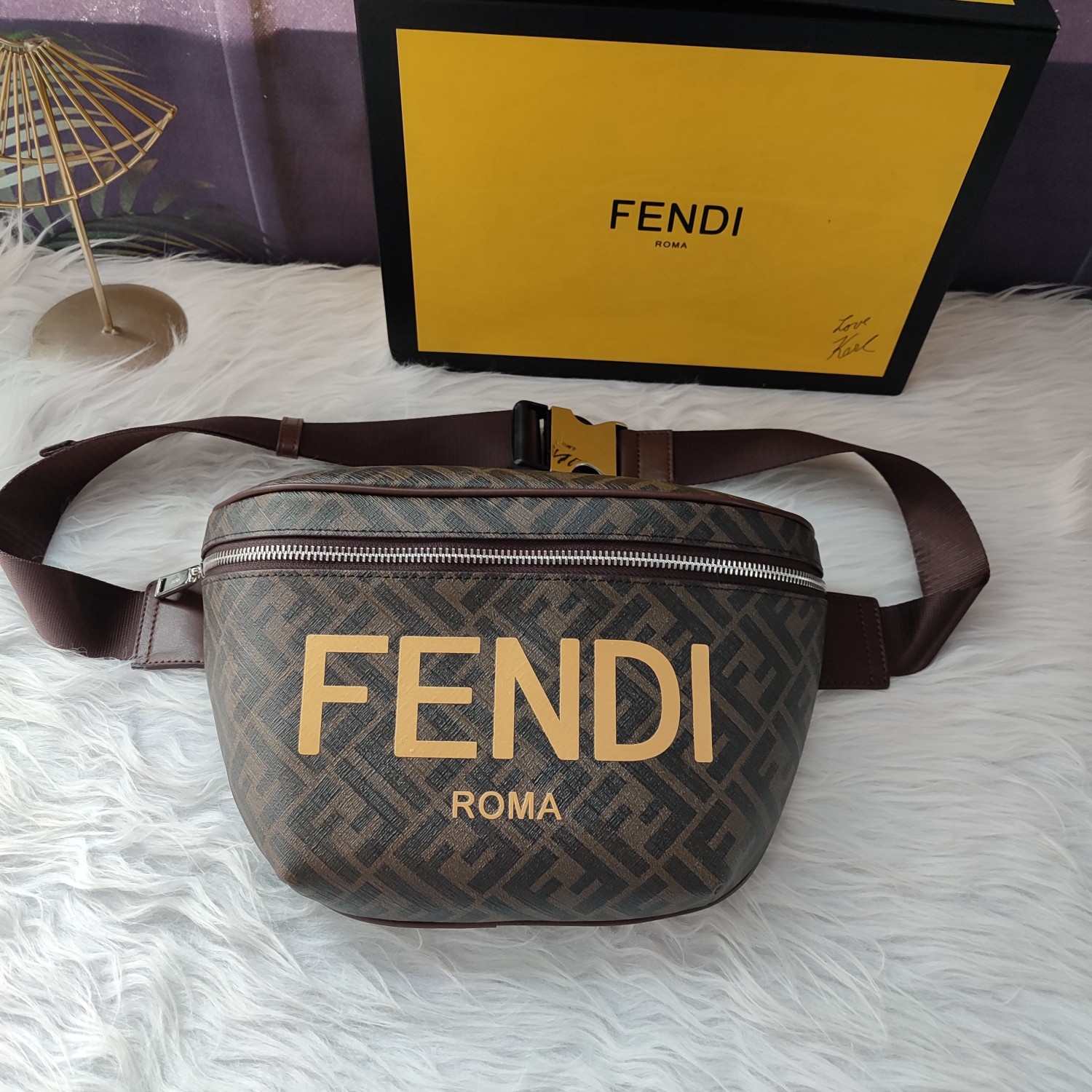 Men's Fendi Belt Bag Brown FF Fabric 'Brown' -