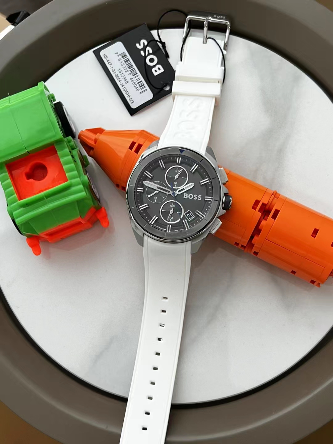 Hugo Boss Gray Watch - Hugo Boss Gray Dial White Rubber - Chronograph - Image 2