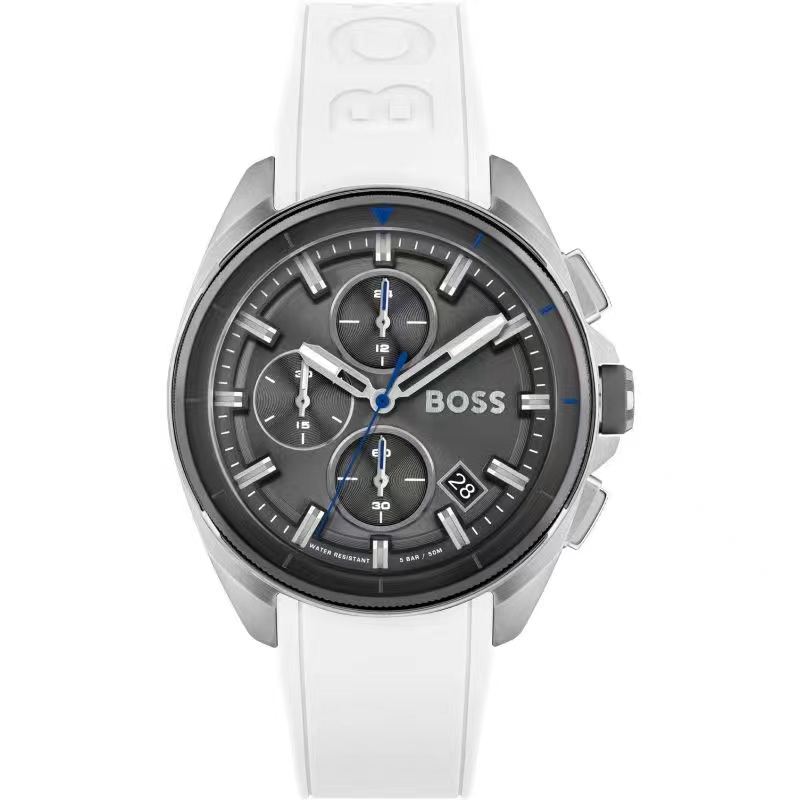 Hugo Boss Gray Watch - Hugo Boss Gray Dial White Rubber - Chronograph