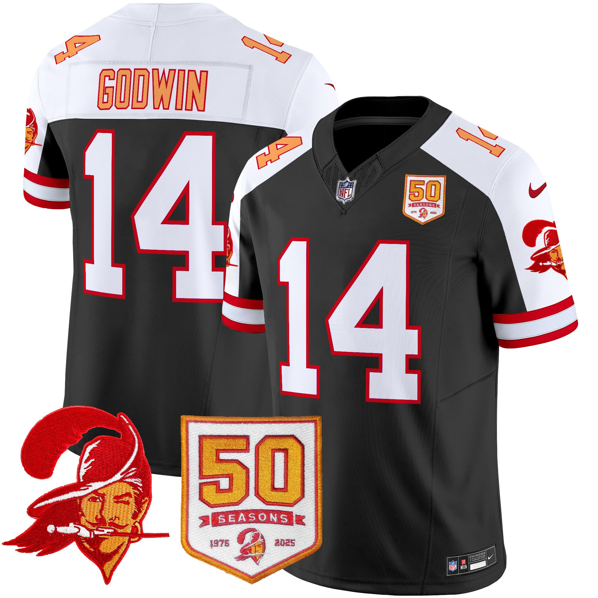 Men’s Tampa Bay Buccaneers Throwback 50th Season Patch Vapor Limited Jersey – All Stitched