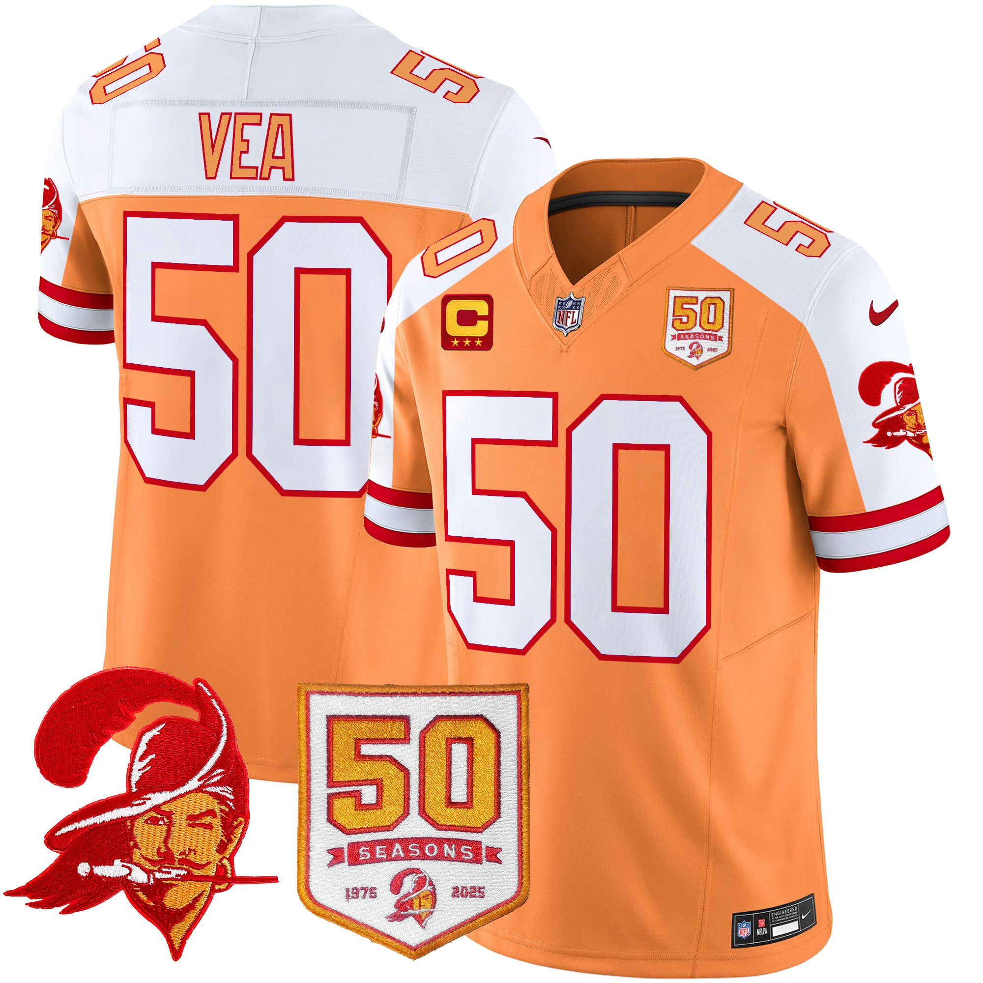 Men’s Tampa Bay Buccaneers Throwback 50th Season Patch Vapor Limited Jersey – All Stitched