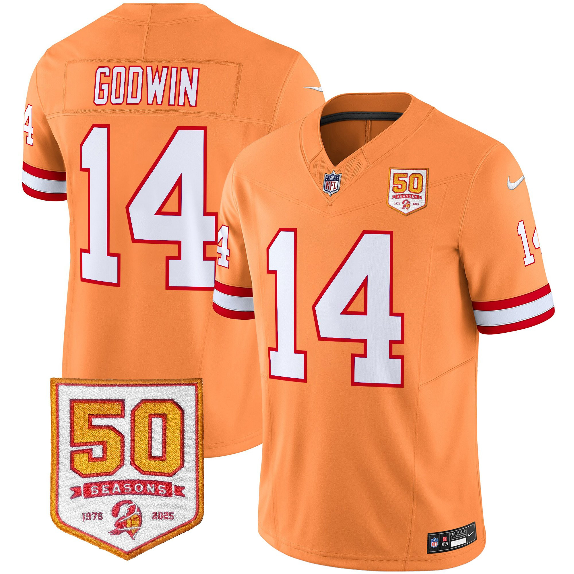 Men’s Tampa Bay Buccaneers Throwback 50th Season Patch Vapor Limited Jersey – All Stitched