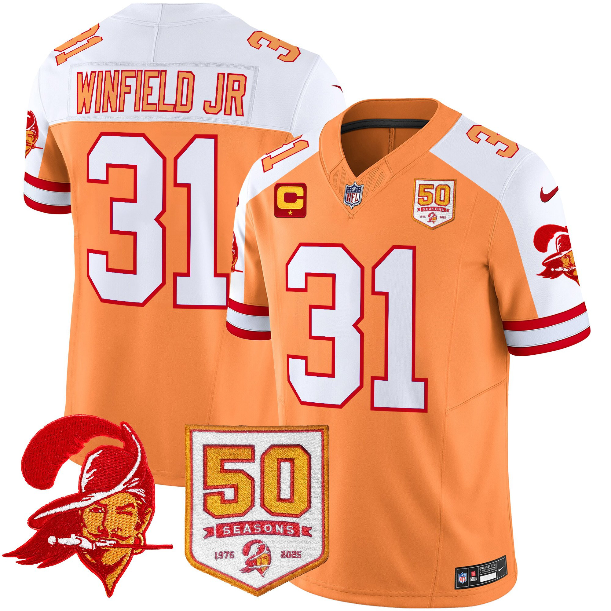 Men’s Tampa Bay Buccaneers Throwback 50th Season Patch Vapor Limited Jersey – All Stitched