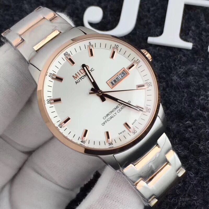 Mido Silver Rose Gold Watch - Mido Baroncelli Silver Dial Rose Gold - Image 2