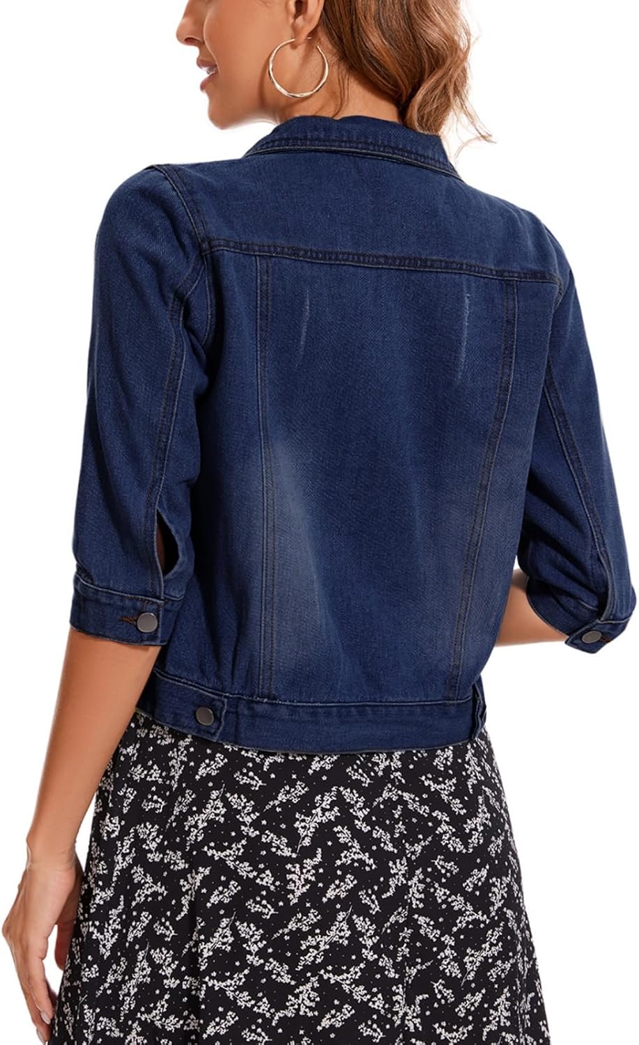 MINTLIMIT Women’s Cropped Denim Jacket 2025 Lapel Jean Coat Button Trendy 3\/4 Sleeve Stretch Short Plus Size Denim Jacket