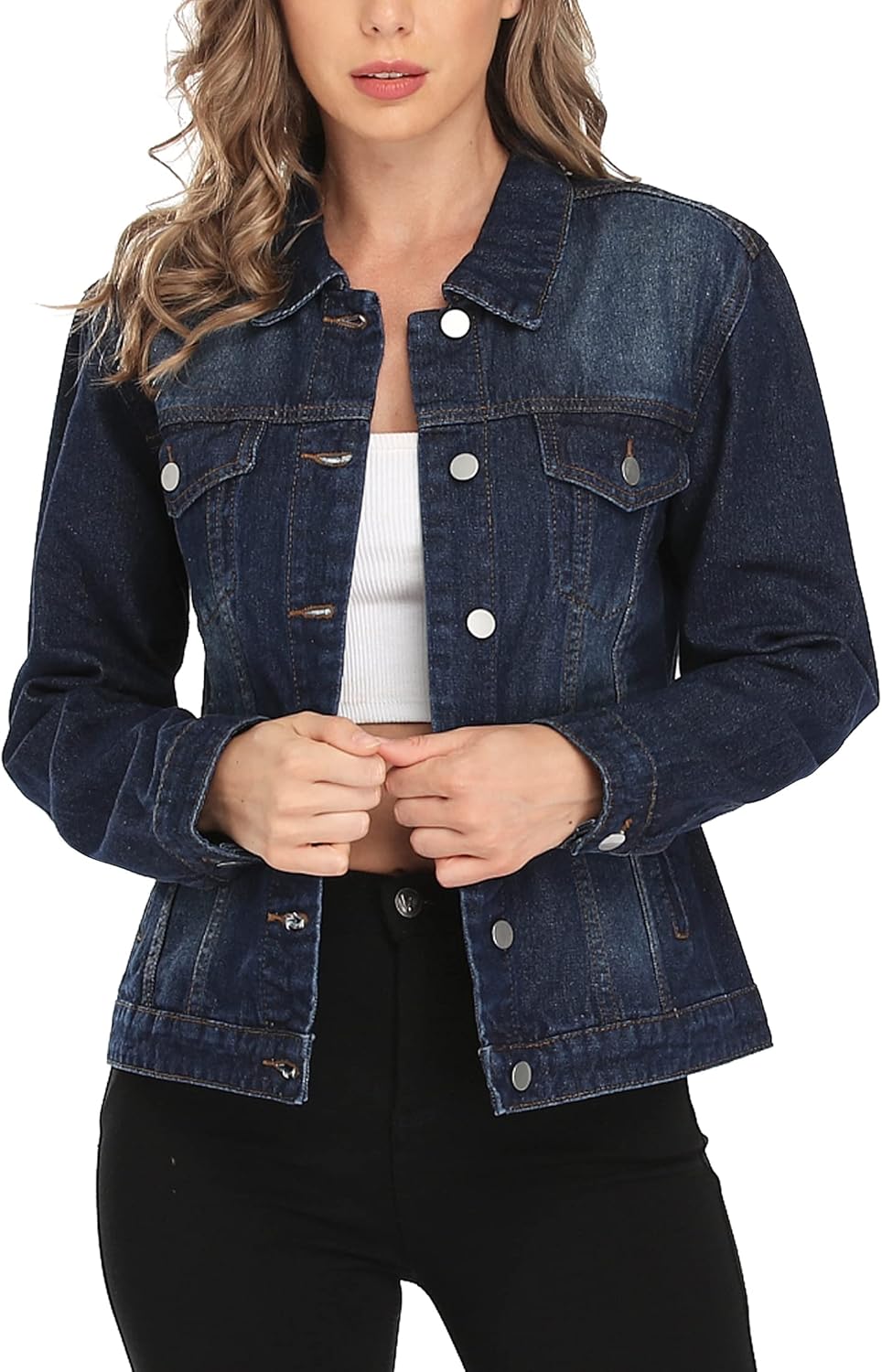 MISS MOLY Women’s Denim Jacket Button Up Long Sleeve Basic Trendy Jean Jacket Coat with Pockets