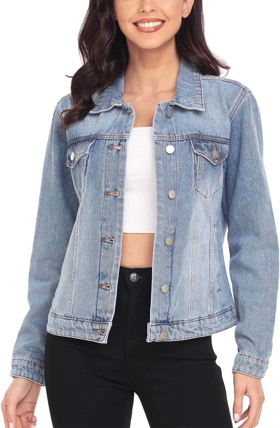 MISS MOLY Women’s Denim Jacket Button Up Long Sleeve Basic Trendy Jean Jacket Coat with Pockets