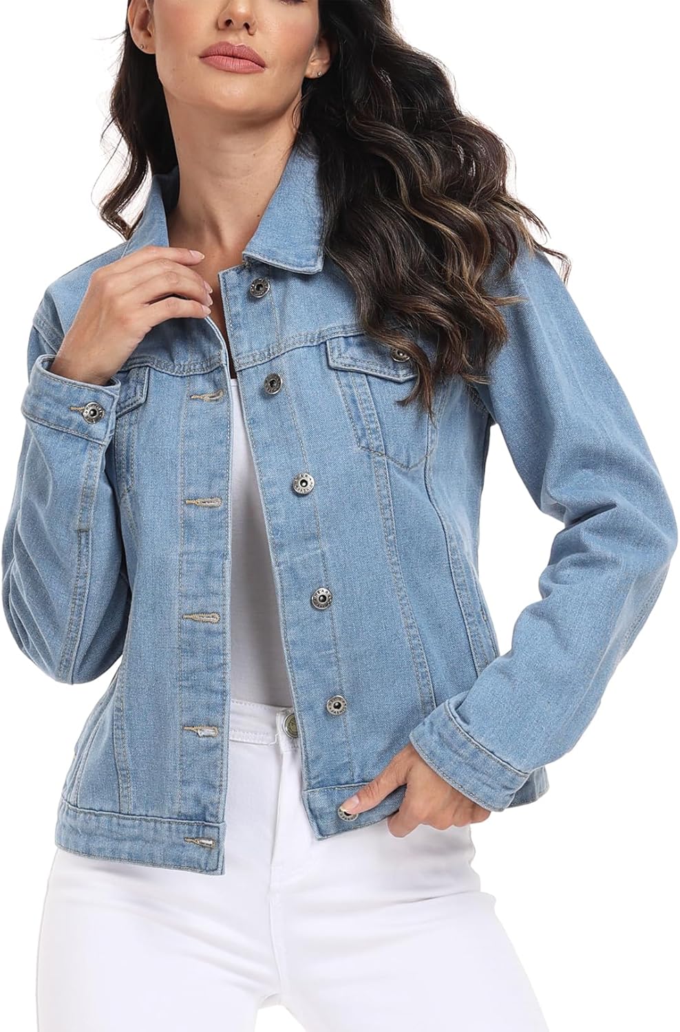 MISS MOLY Women’s Denim Jacket Button Up Long Sleeve Basic Trendy Jean Jacket Coat with Pockets