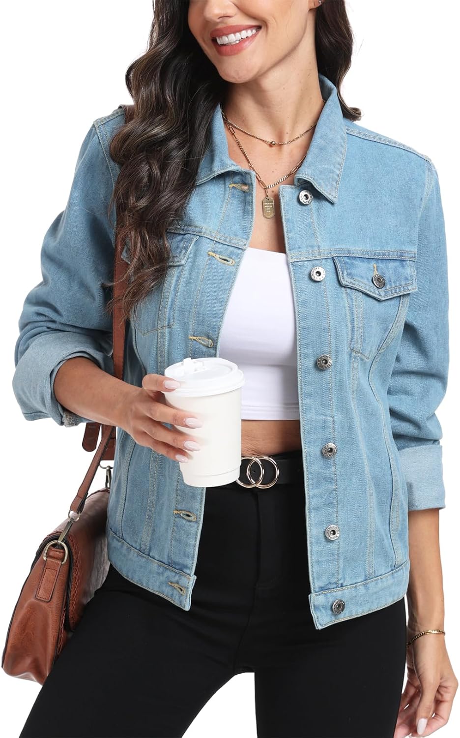 MISS MOLY Women’s Denim Jacket Button Up Long Sleeve Basic Trendy Jean Jacket Coat with Pockets