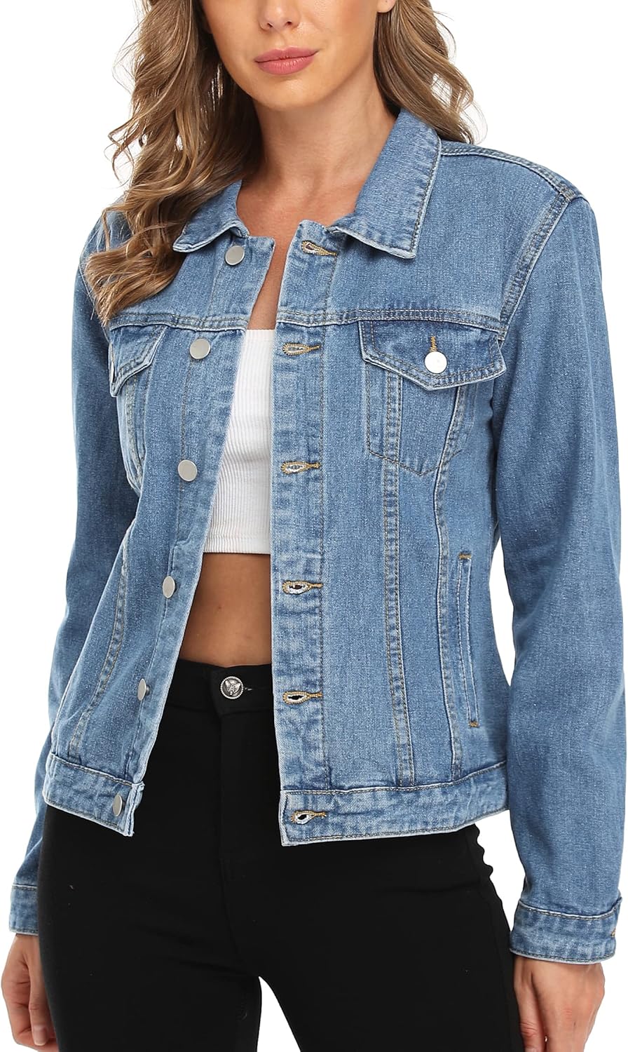 MISS MOLY Women’s Denim Jacket Button Up Long Sleeve Basic Trendy Jean Jacket Coat with Pockets