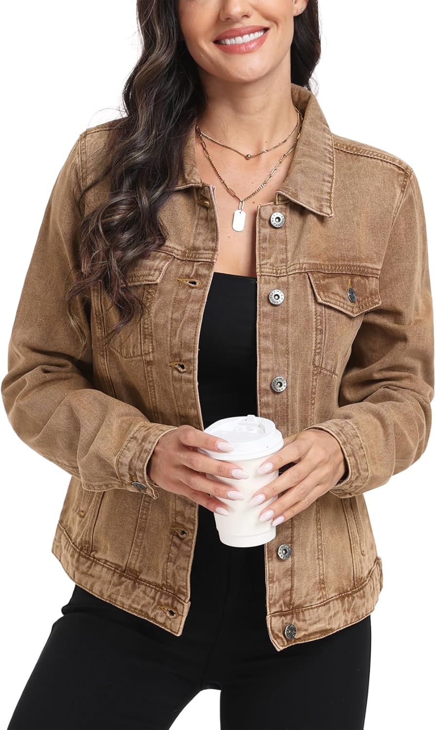 MISS MOLY Women’s Denim Jacket Button Up Long Sleeve Basic Trendy Jean Jacket Coat with Pockets