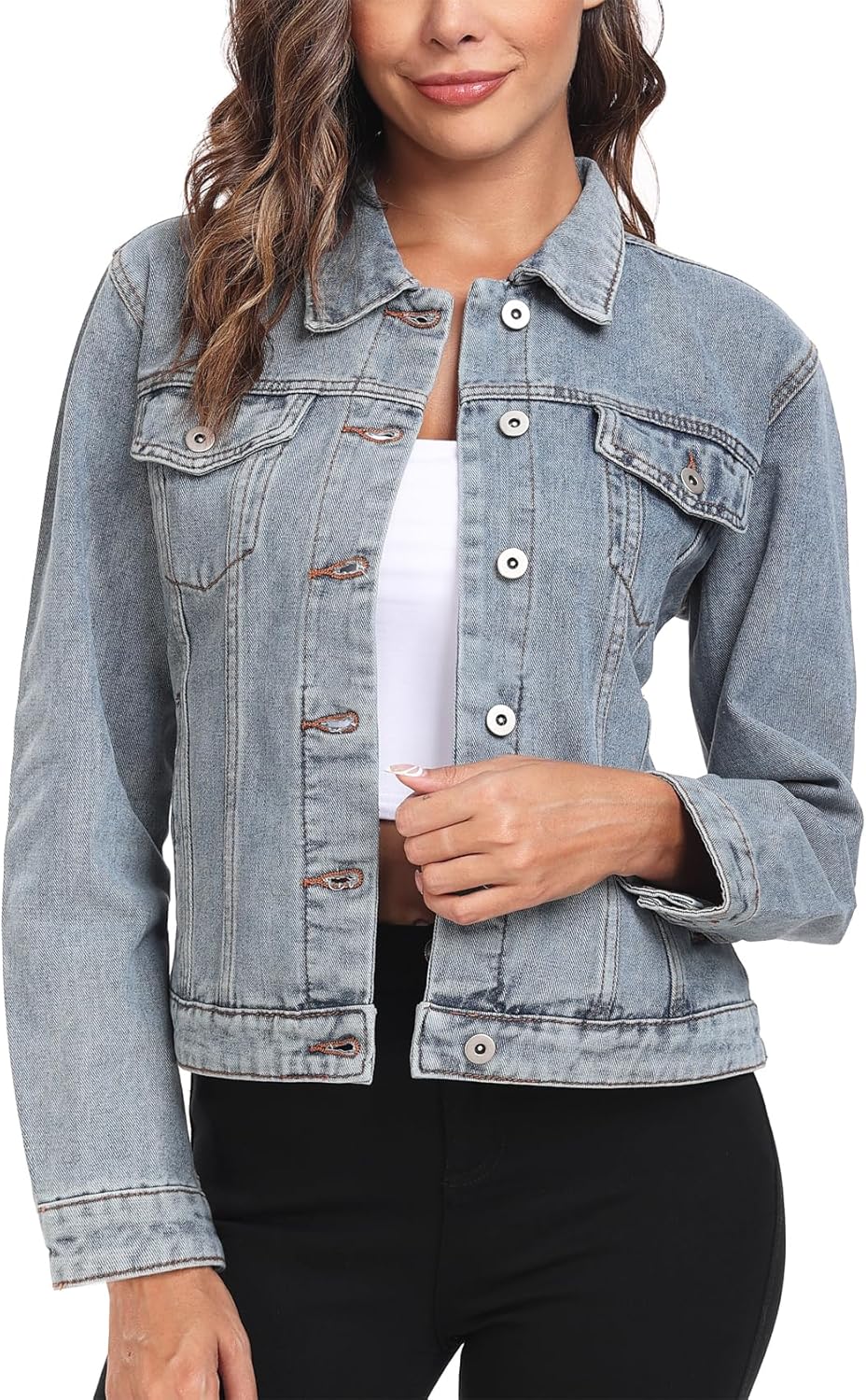 MISS MOLY Women’s Denim Jacket Button Up Long Sleeve Basic Trendy Jean Jacket Coat with Pockets