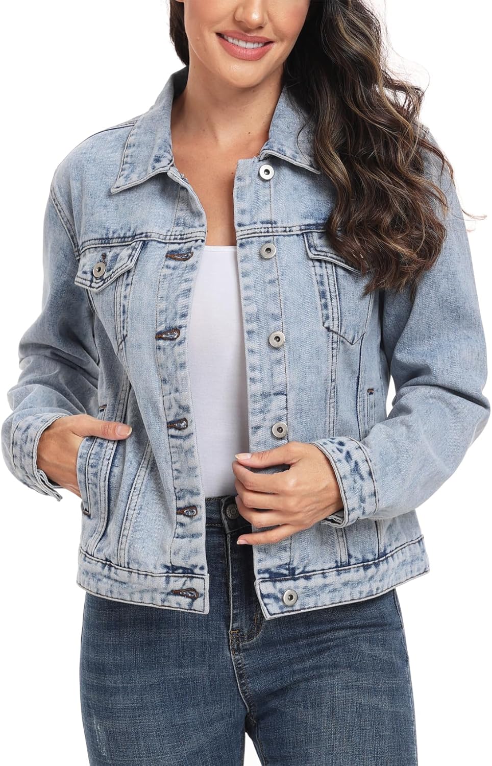 MISS MOLY Women’s Denim Jacket Button Up Long Sleeve Basic Trendy Jean Jacket Coat with Pockets