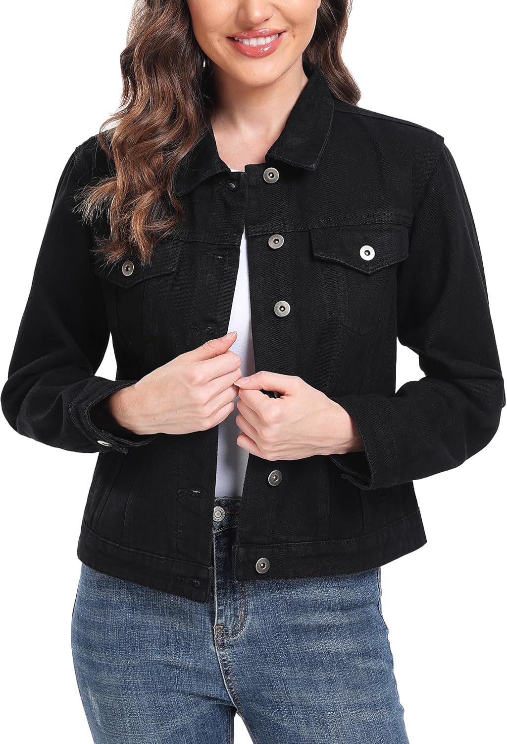 MISS MOLY Women’s Denim Jacket Button Up Long Sleeve Basic Trendy Jean Jacket Coat with Pockets