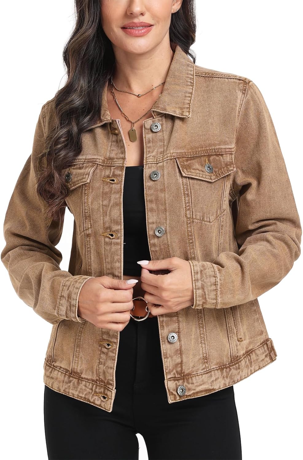 MISS MOLY Women’s Denim Jacket Button Up Long Sleeve Basic Trendy Jean Jacket Coat with Pockets