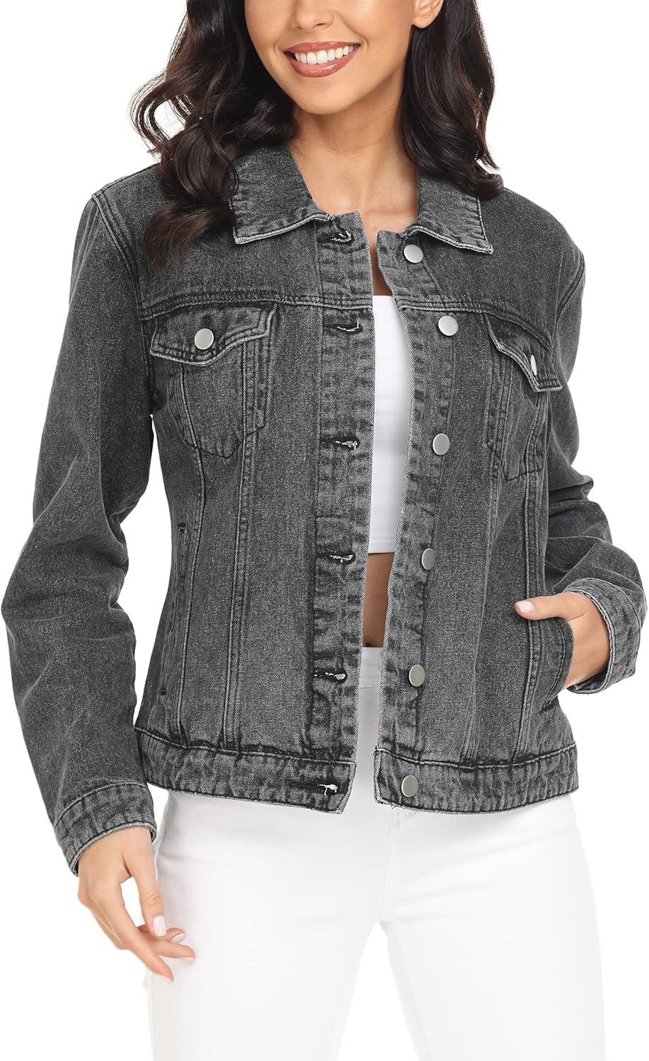 MISS MOLY Women’s Denim Jacket Button Up Long Sleeve Basic Trendy Jean Jacket Coat with Pockets