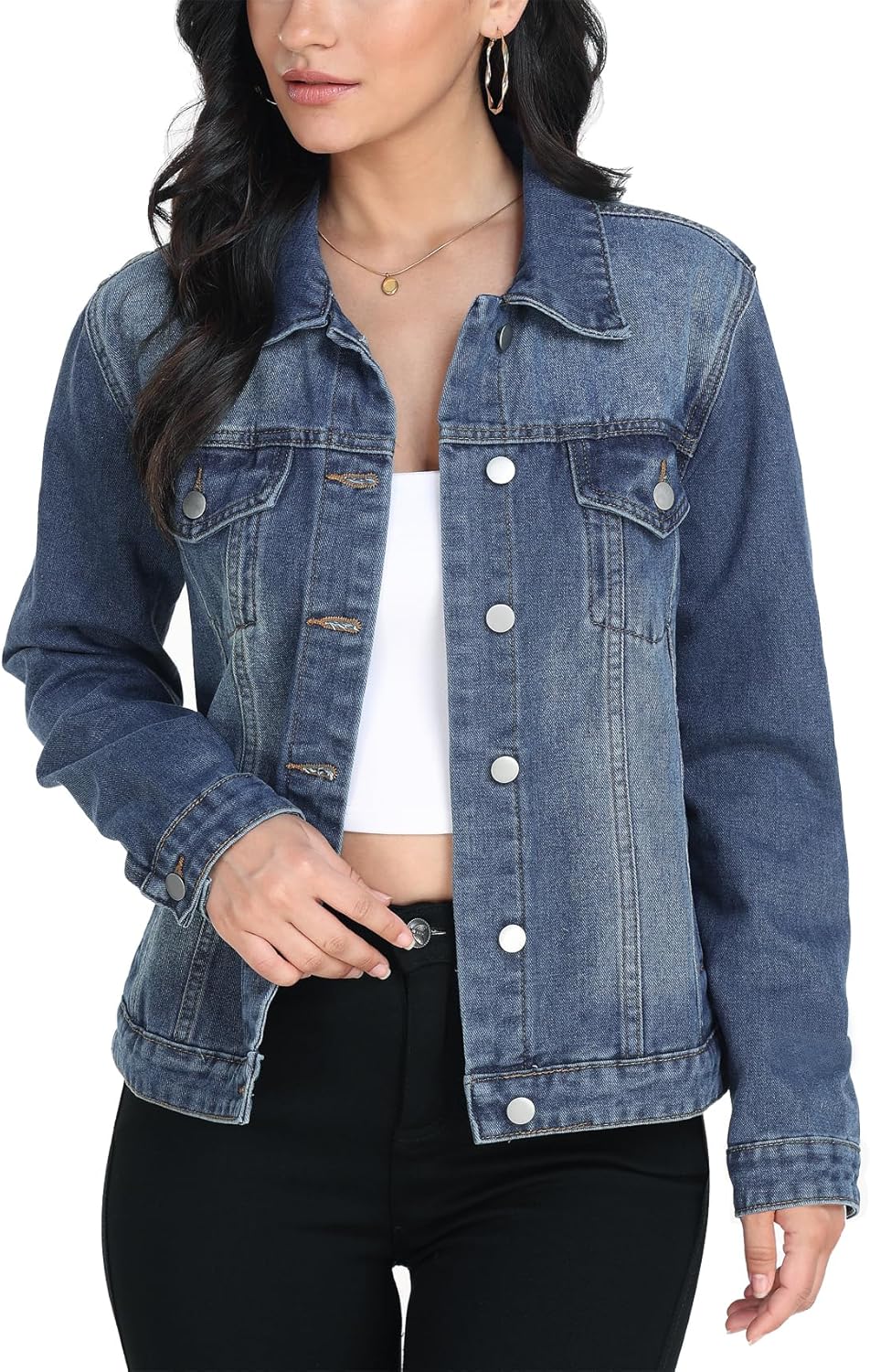 MISS MOLY Women’s Denim Jacket Button Up Long Sleeve Basic Trendy Jean Jacket Coat with Pockets