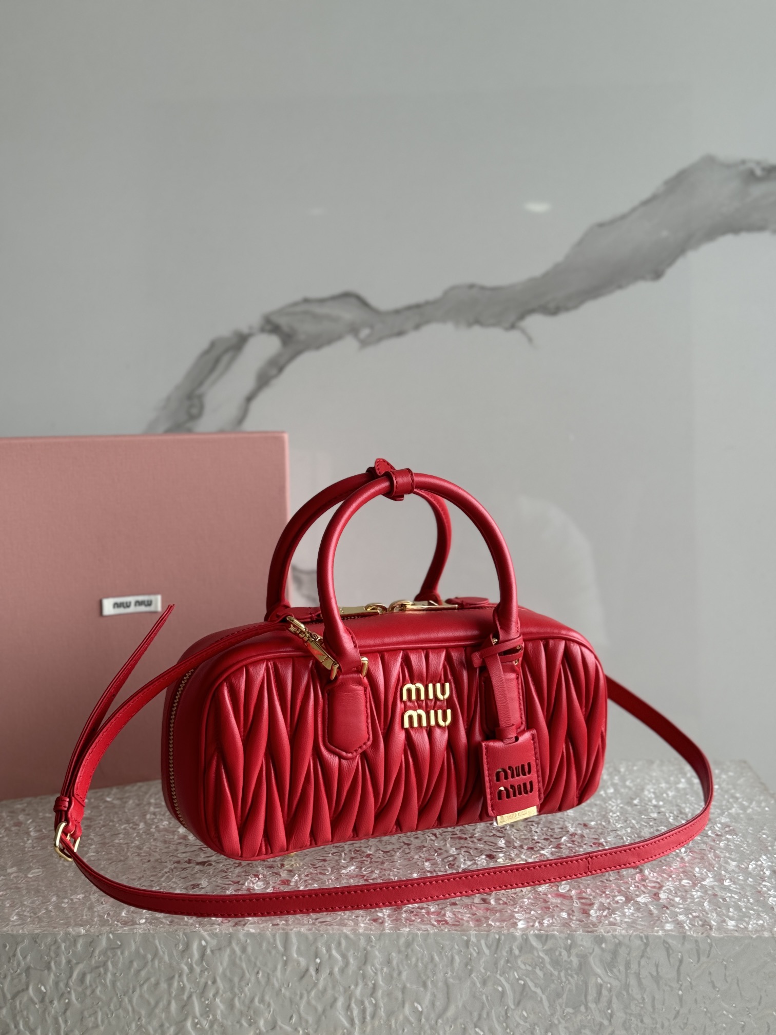 Miu Miu 5S Arcadia Materasse Napa Tote Bag Red 5BB142