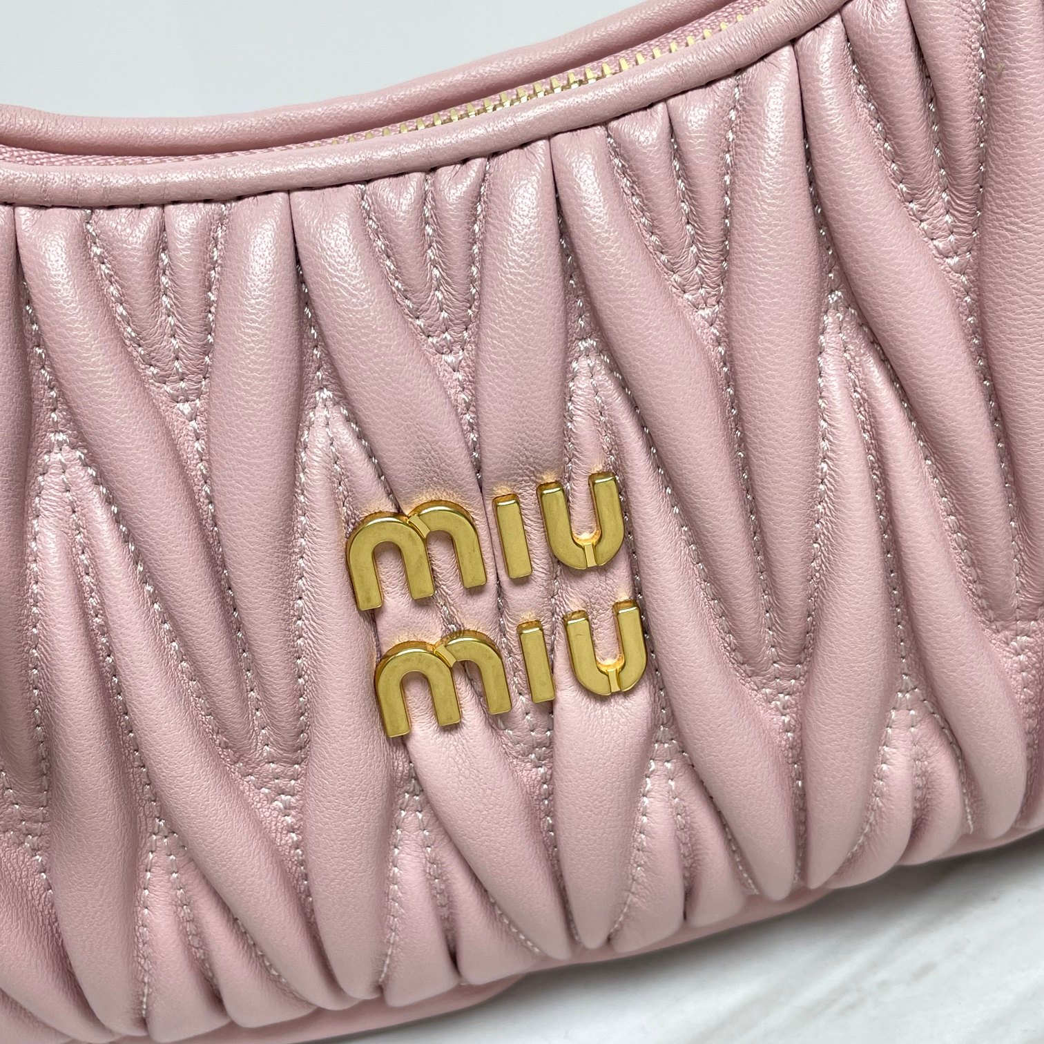 Miu Miu Alabaster Pink Wander Matelassé Nappa Leather Hobo