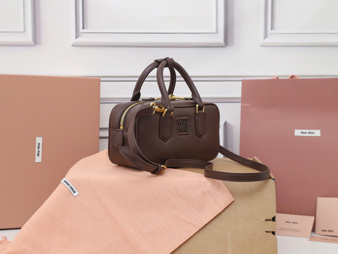 Miu Miu Arcadie Leather Tote Bag | Brown |  Miu Miu  00929