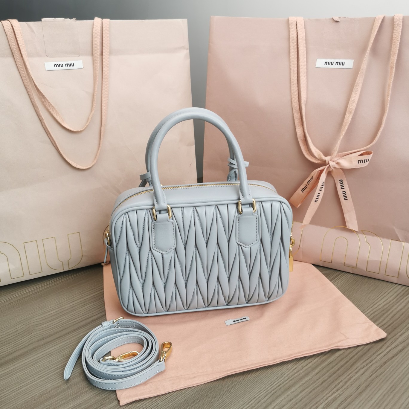 Miu Miu Arcadie Matelassé Leather Bag | Grey