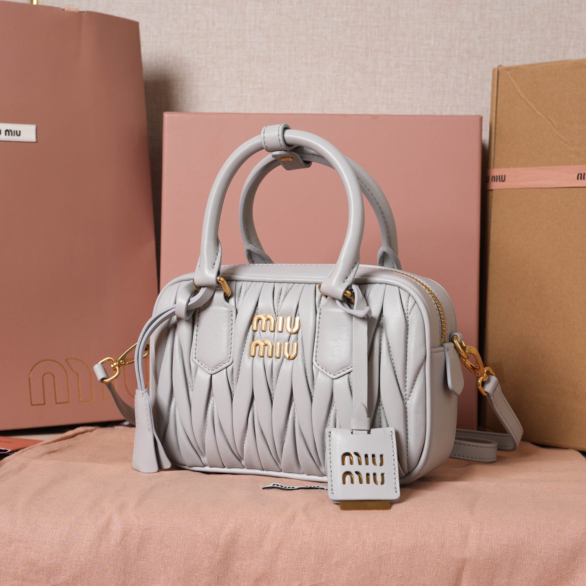 Miu Miu Arcadie Matelassé Leather Bag | Grey Miu Miu 00459