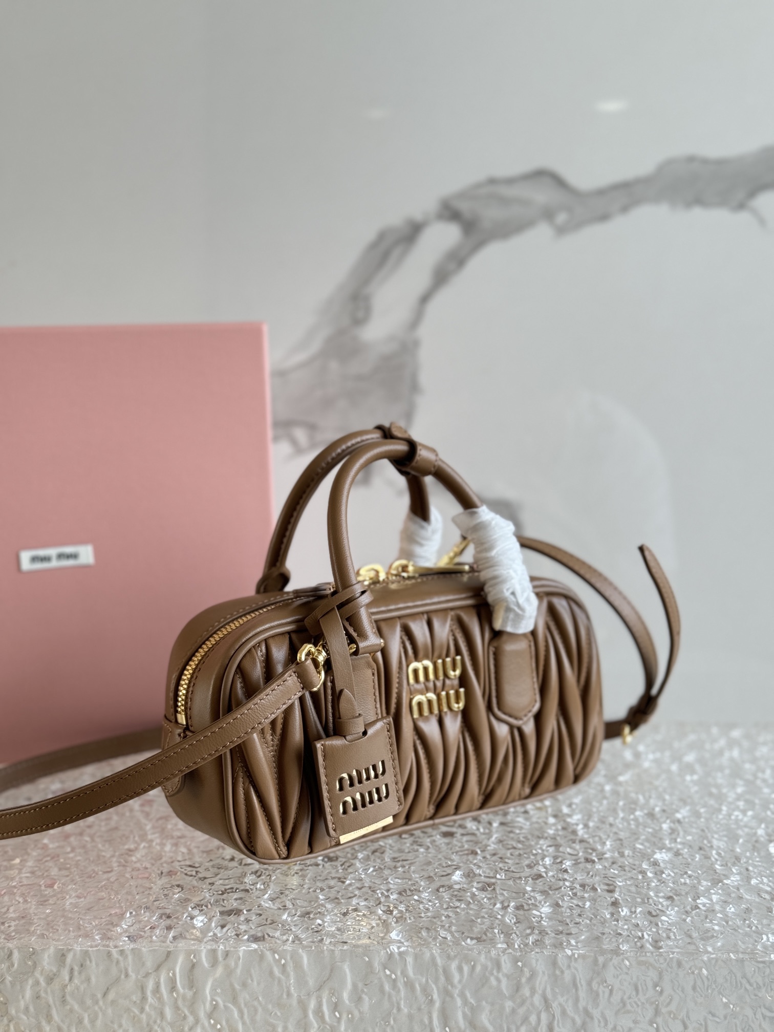 Miu Miu Arcadie Matelassé Leather Tote Bag | Brown |