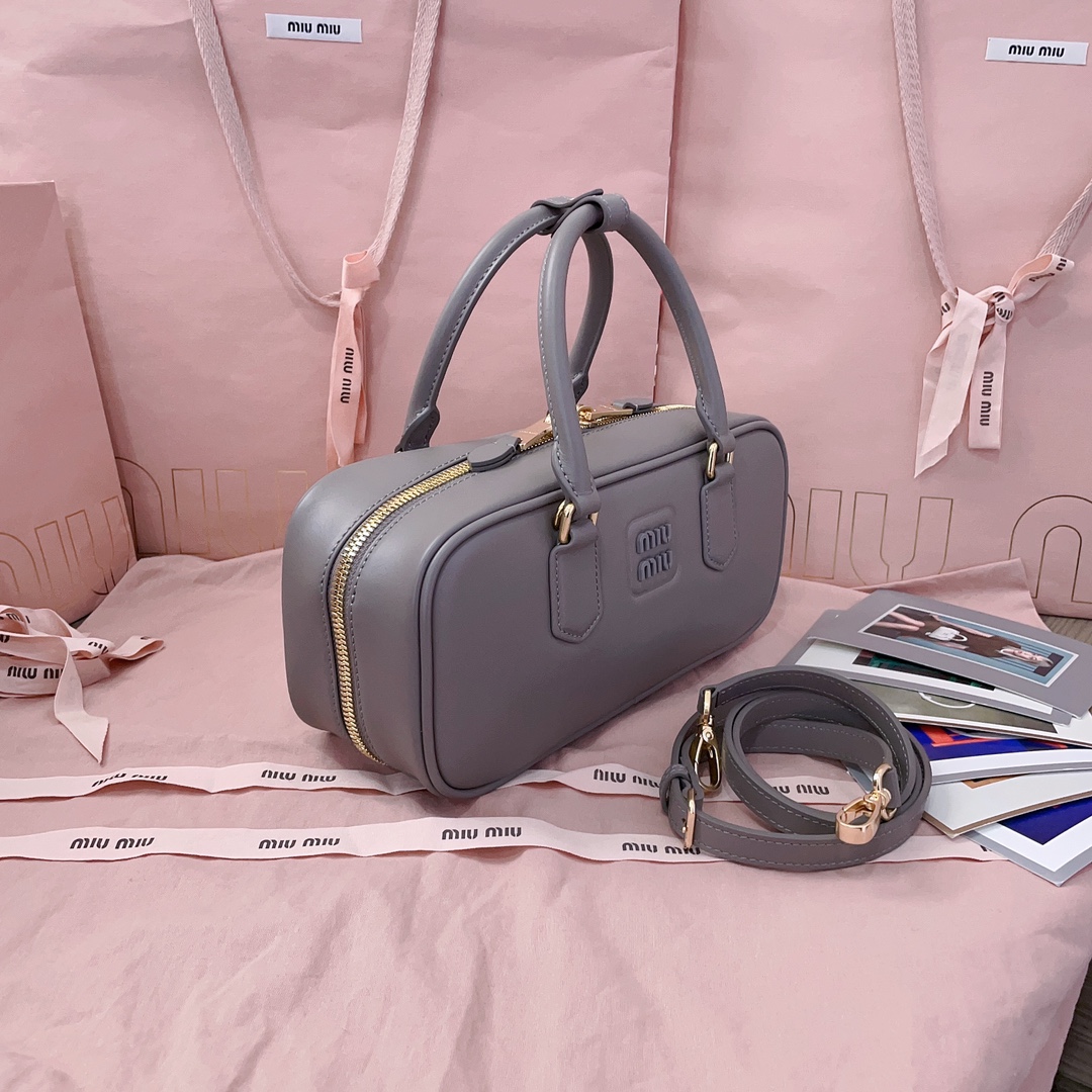 Miu Miu Arcadie Matelassé Nappa Leather Bag - Mango gray  Miu Miu  00559